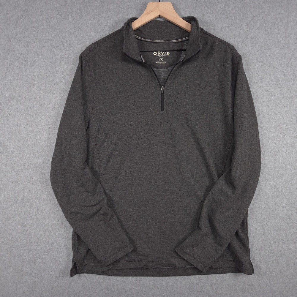 Orivs Mens Size Medium Dark Gray Long Sleeve Golf Polo Shirt Preppy Academia